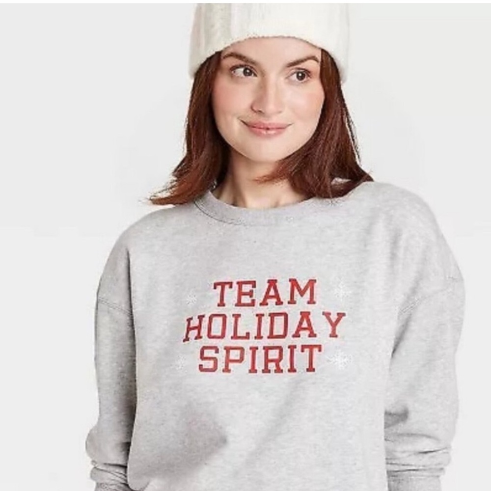 Wondershop NWT 1X Women's Team Holiday Spirit Matching Family Sweatshirt gray